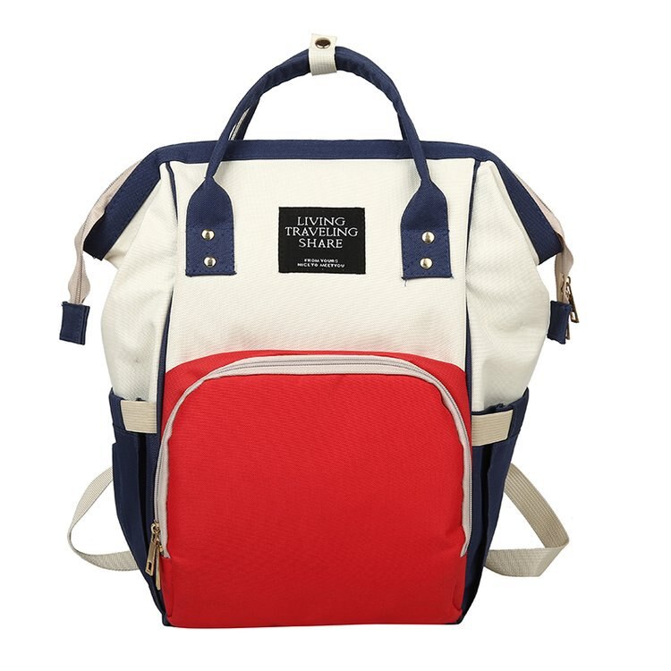 Estilo clássico grande-volume saco de fraldas mochila casual estudantes lona oxford saco de escola de pano: Red and White