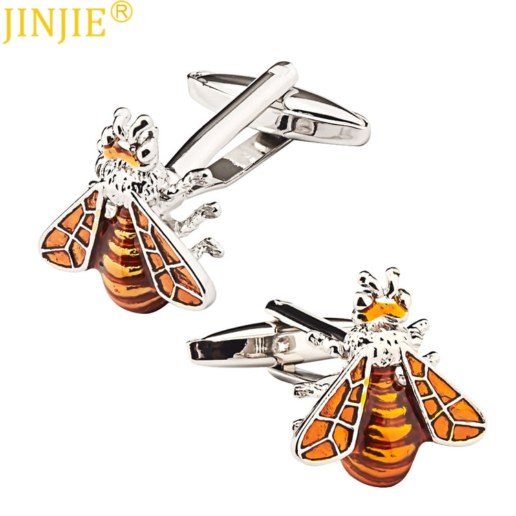 Yellow insect animal Paint Men's Business Casual French Long-sleeved Shirt Cuff Button Cufflinks Anniversary for Husband