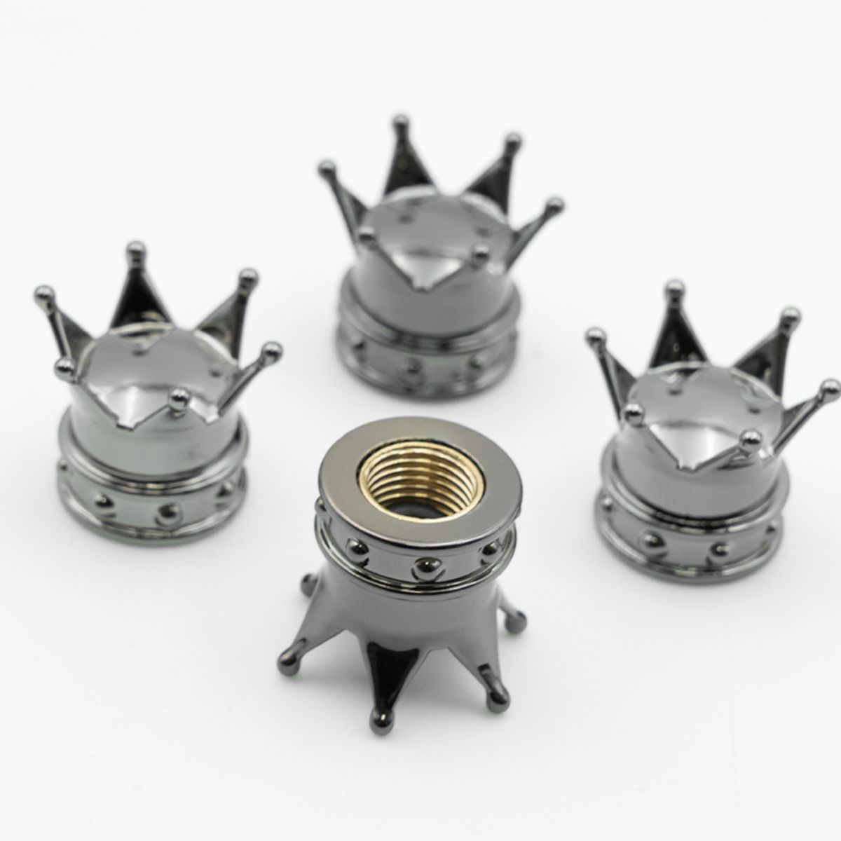 Crown Styling Car Tire Valve Cap Air Valve Stem Dustproof Bike Dustproof Cover Tyre Rim Stem Dust Caps Tire Decor Accessories: Silver