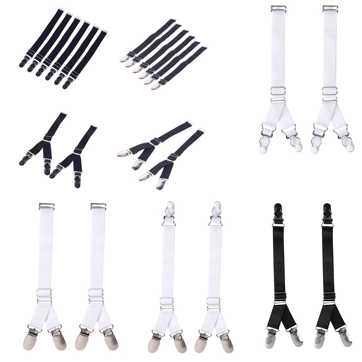 8 Styles Garment Hooks Suspenders Belt with Leather Polyester Elastic Clip-on Braces