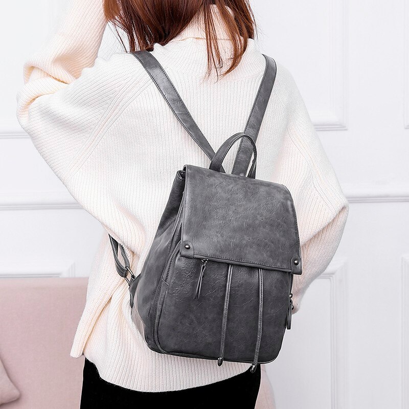 Women Travel Backpack Women's Leather Backpack Solid Durable Waterproof Backpacks Retro Student Schoolbag Casual Bag