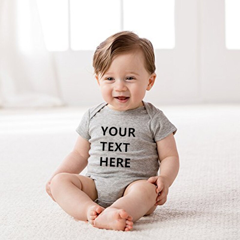Din tekst her print baby romper nyfødt baby dreng pige onesie bomuld kortærmet spædbarn babytøj: Grå / 18m
