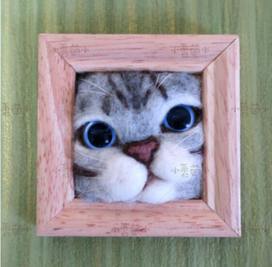 Marco de adorno de cabeza de gato de gatito Zakka, marco de fotos de madera maciza, kit de costura de lana, fieltro de lana, aguja de fieltro, decoración artesanal, aguja: A