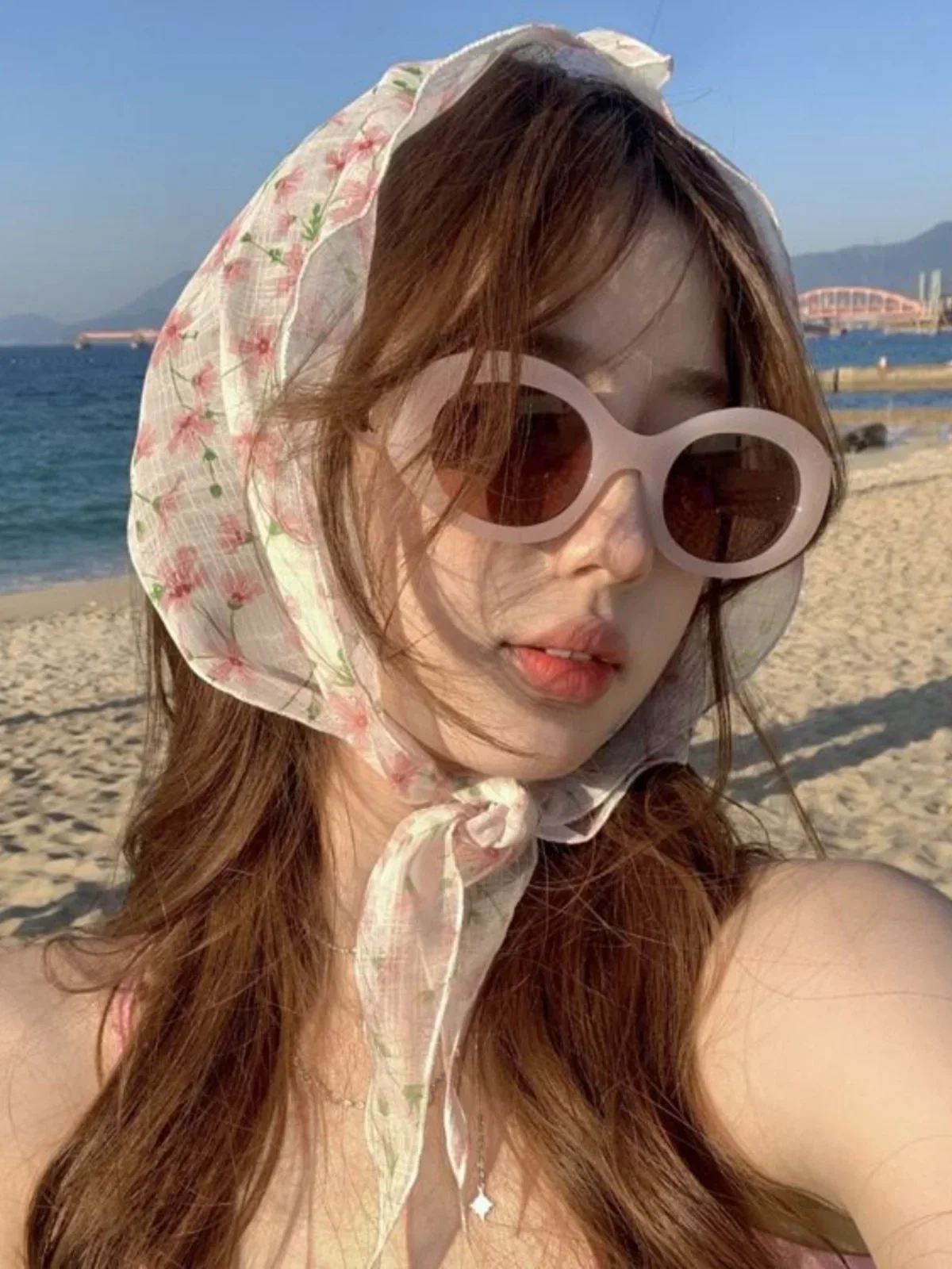 pañuelo para el pelo de encaje Floral tejido blanco o rosa, pañuelo triangular Retro para mujer, sombrero, foto de viaje, diadema, accesorios para el cabello