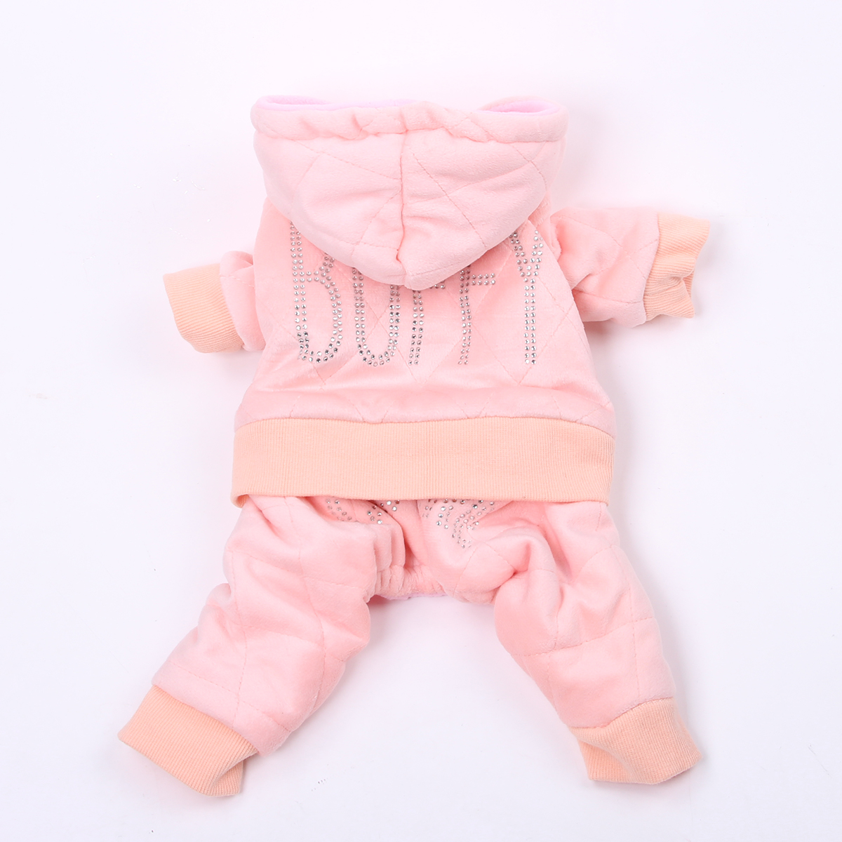 Hund katt sammet kappa jacka klänning strass katt valp fleece hoodie jumpsuit vinter varma kläder outfit: Rosa / Xl