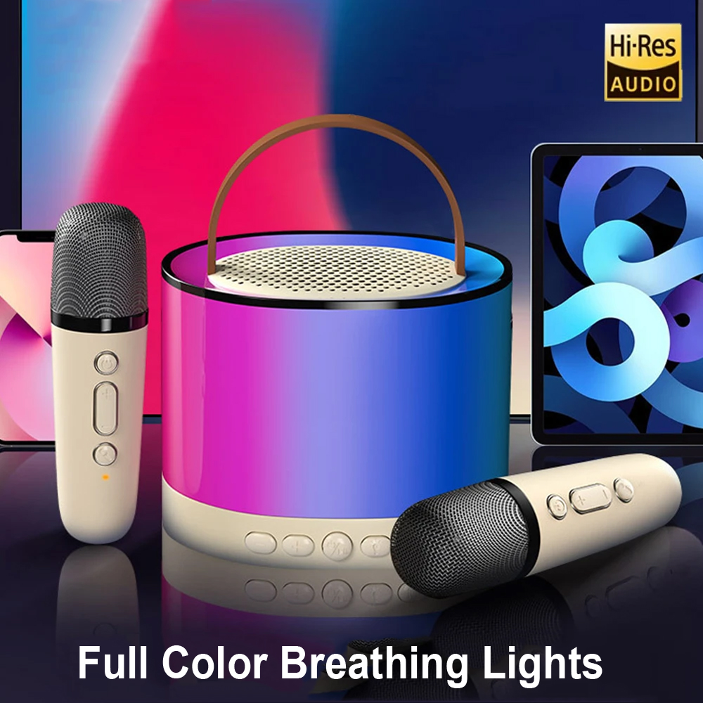 K52 Drahtloser Bluetooth-Lautsprecher, Karaoke-Maschine mit 2 Mikrofonen, tragbarer multifunktionaler Audio--Musik-Spieler für freundlicher, Zuhause,