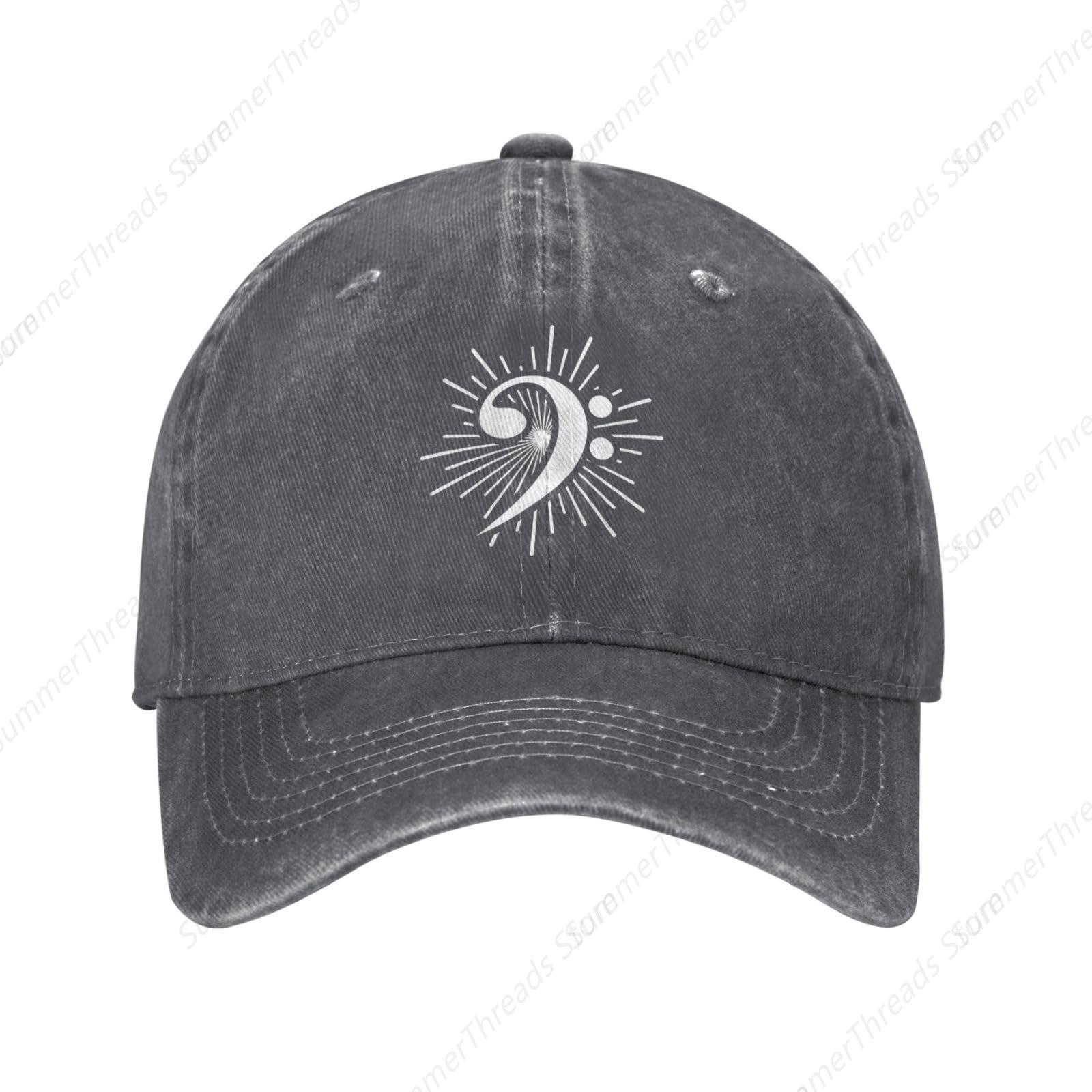 Bass Clef Music Logo Hat Vintage lavado desgastado gorra de béisbol golf papá sombrero para hombres mujeres: Gris