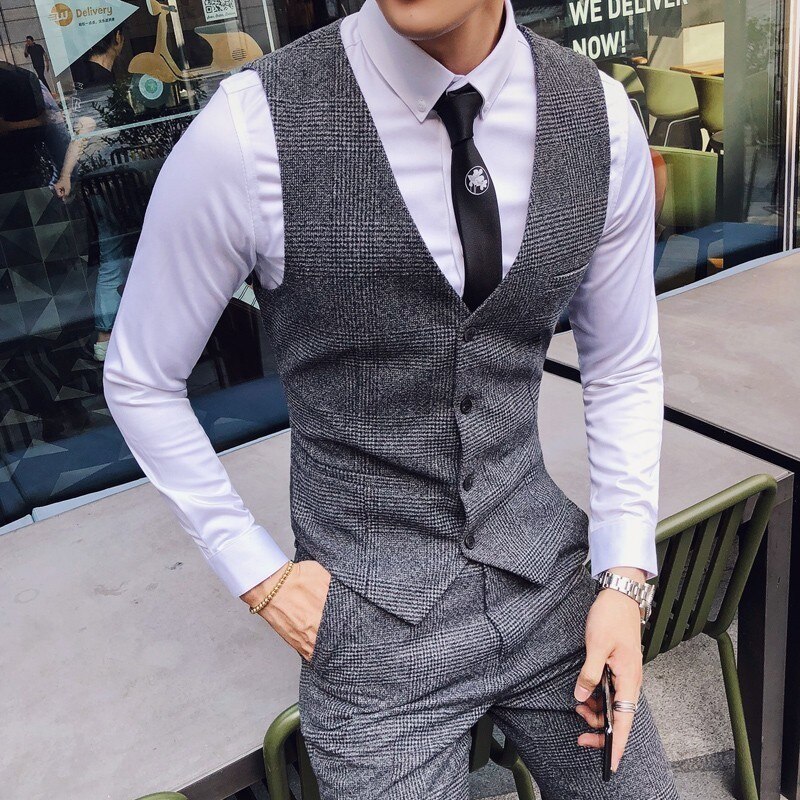 Business Formal Tuxedo Social Casacas Hombre Azul Terno Preto Slim Fit Gray Retro Plaid Suits Mens