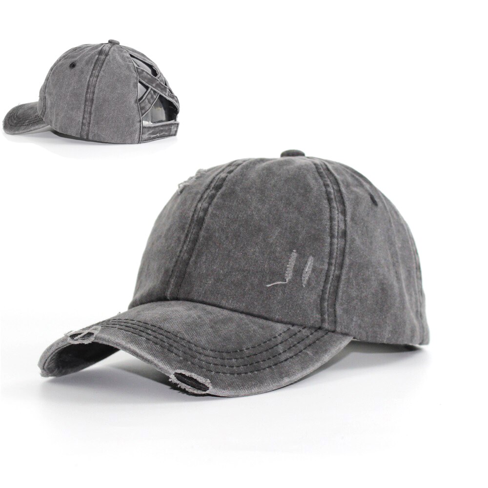 Stijl Dames Paardenstaart Baseball Cap Gewassen Gat Trucker Cap Straat Hip Hop Verstelbare Hoed Snap Back Casual Alle-wedstrijd Zonnehoed: Black