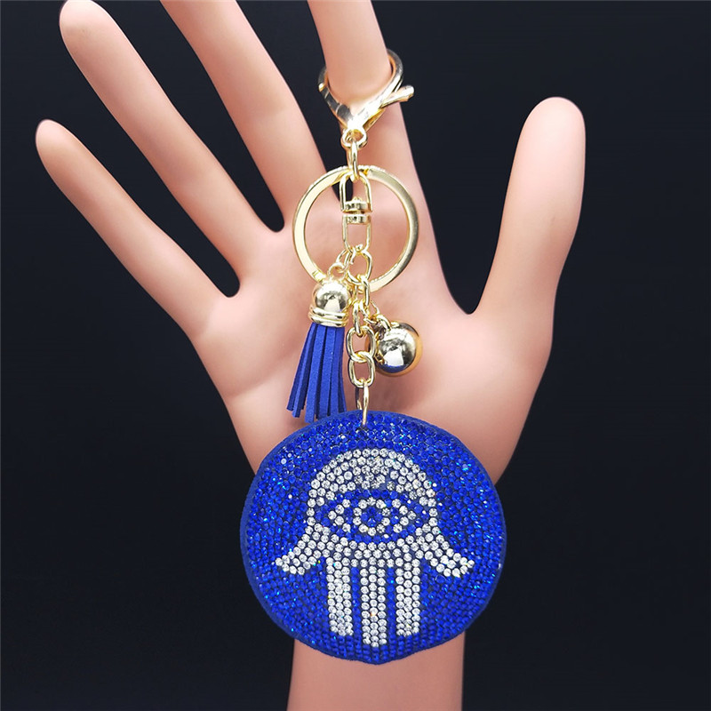Llaveros de cristal con ojos de pavo, anillo para mujer, llavero de Color azul dorado, accesorios para bolso, joyería, llaveros para mujer: Azul marino