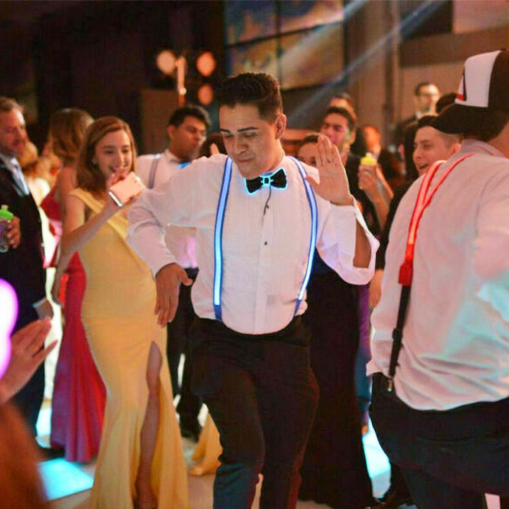 Leuchtende LED-Hosenträger für Herren, Fliege, Unisex, elastisch, verstellbar, Hosenträger, beleuchtete LED für Musik, Festival, Kostümparty