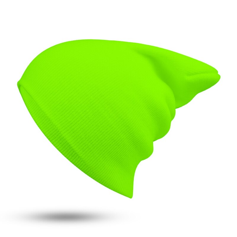 Vinterhuer hue almindelig strikhue efterår vinter varm skimanchet kasket uld blandinger bløde slouchy skull caps huer mænd kvinder: Fluorescerende grøn