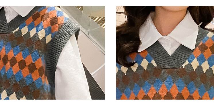 10 to 12 years Girls Argyle Sweater Vest Teen Girls Spring Autumn Tops