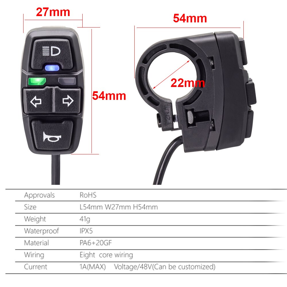 Ebike Turn Signal Rear Light Brake Include 36V 48V E-Bike Headlight with Switch DK336 For Electric Bike and Scooter Lamp
