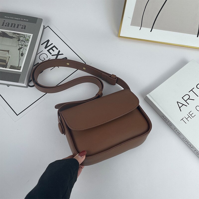 Borsa a patta semplice in tinta unita per donna borsa a tracolla in pelle PU borsa per ascelle Fashin borsa per ascelle Casual Designer borsa da donna: coffee-1