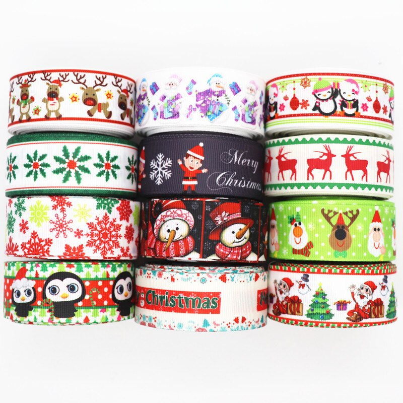 5 jardy 1 '' 25mm wstążki grosgrain z nadrukiem świątecznym na kokardy robić włosów/opakowania, materiały robić majsterkowania,  y19072404