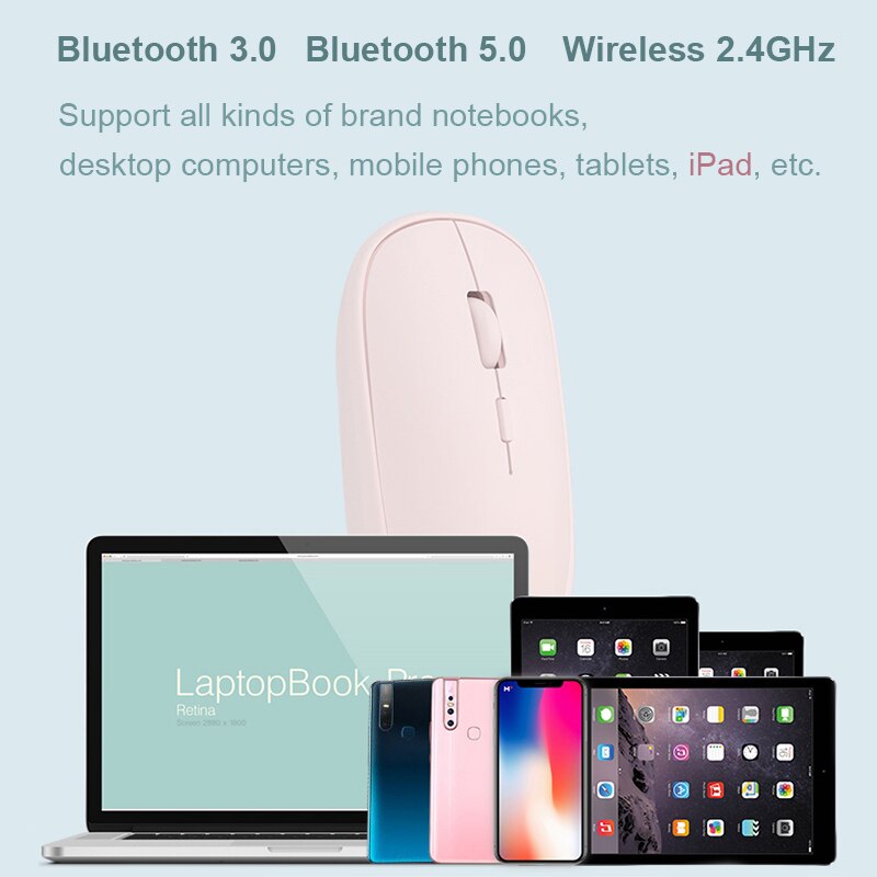Oplaadbare bluetooth-muis, draadloze muis voor ipad, mac, windows, android, 1600 dpi, stille muis, draadloos, drie modi voor kantoor