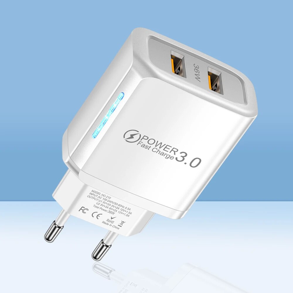 2 puertos 36W USB cargador de teléfono móvil Quick 3.0 adaptador de carga rápida de pared para iPhone Xiaomi Samsung Huawei: DE