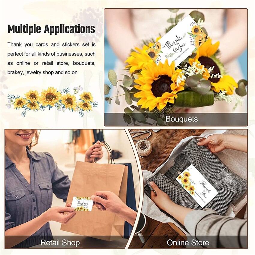 Sunflower Thank You Sticker rectangle Thank You Card for Small Business Appreciation Cardstock Decorate Child Party Sticker
