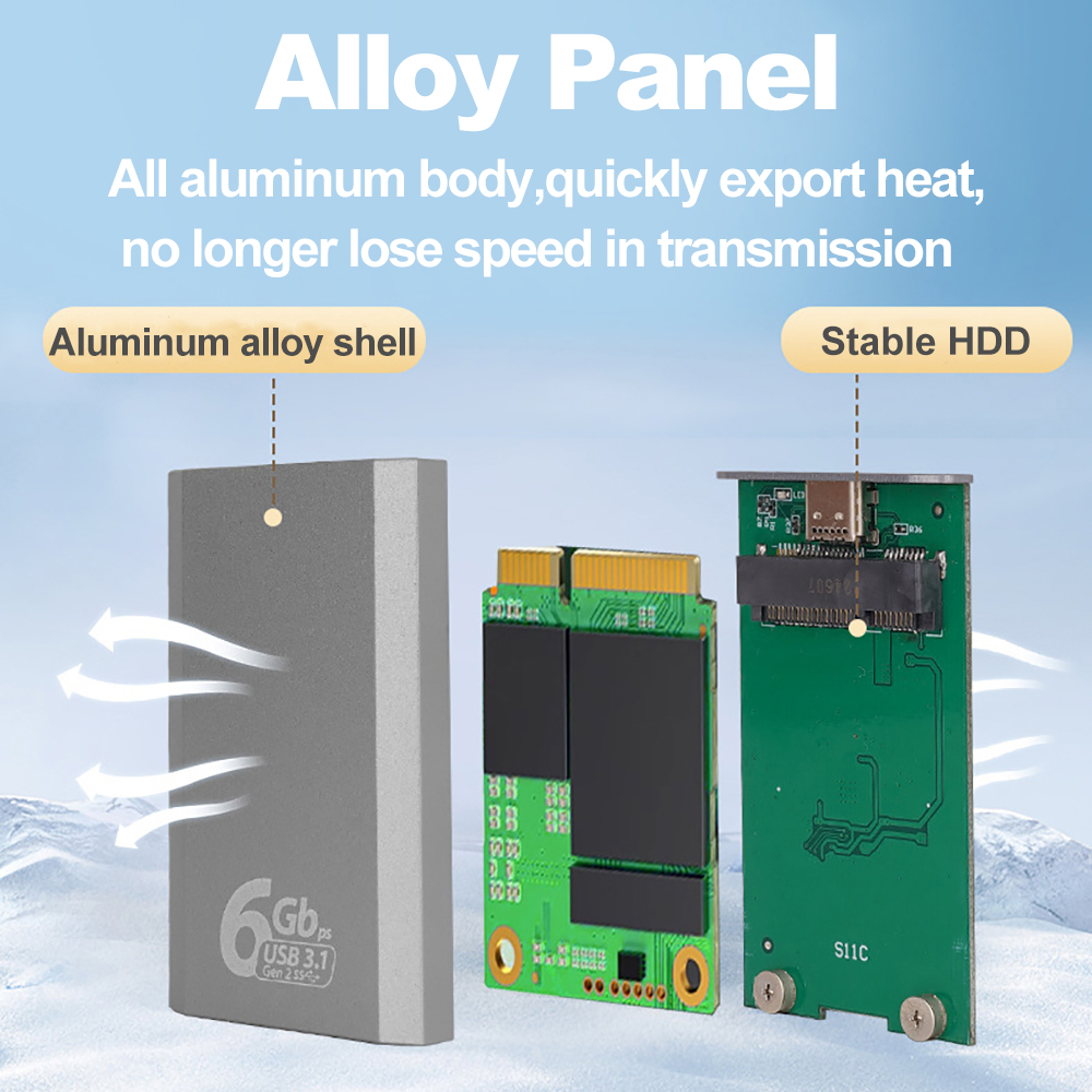 mSATA to USB 3.1 Gen2 6Gbps SSD Enclosure Adapter Strong Case with Type C Port for mSATA Internal Solid State Drive Hard Drive