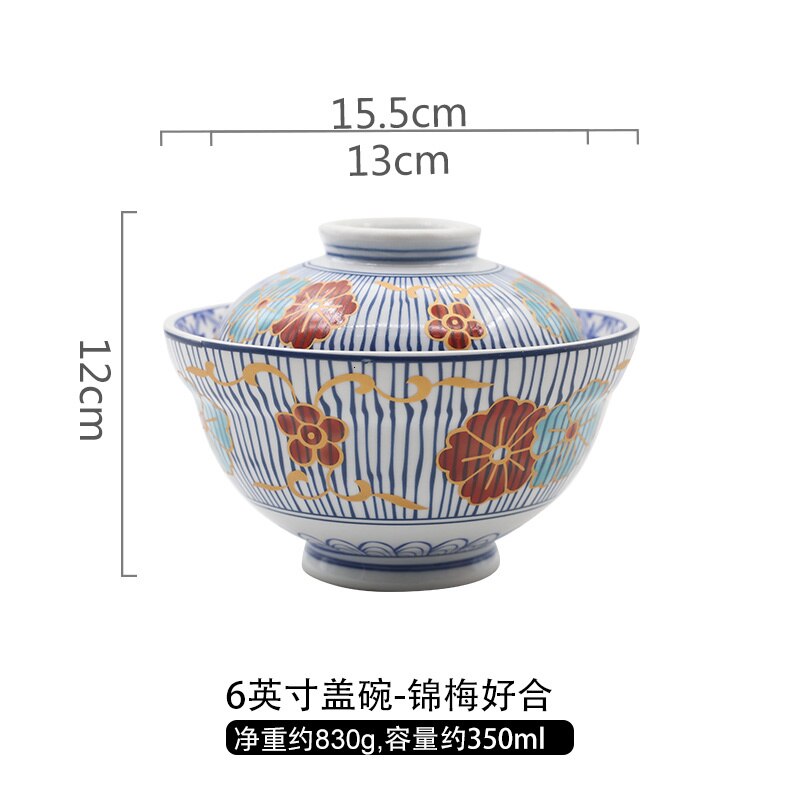 Japanse stijl keramische cover kom instant noedels miso soep rijst pap kom dessert servies porselein servies: 2