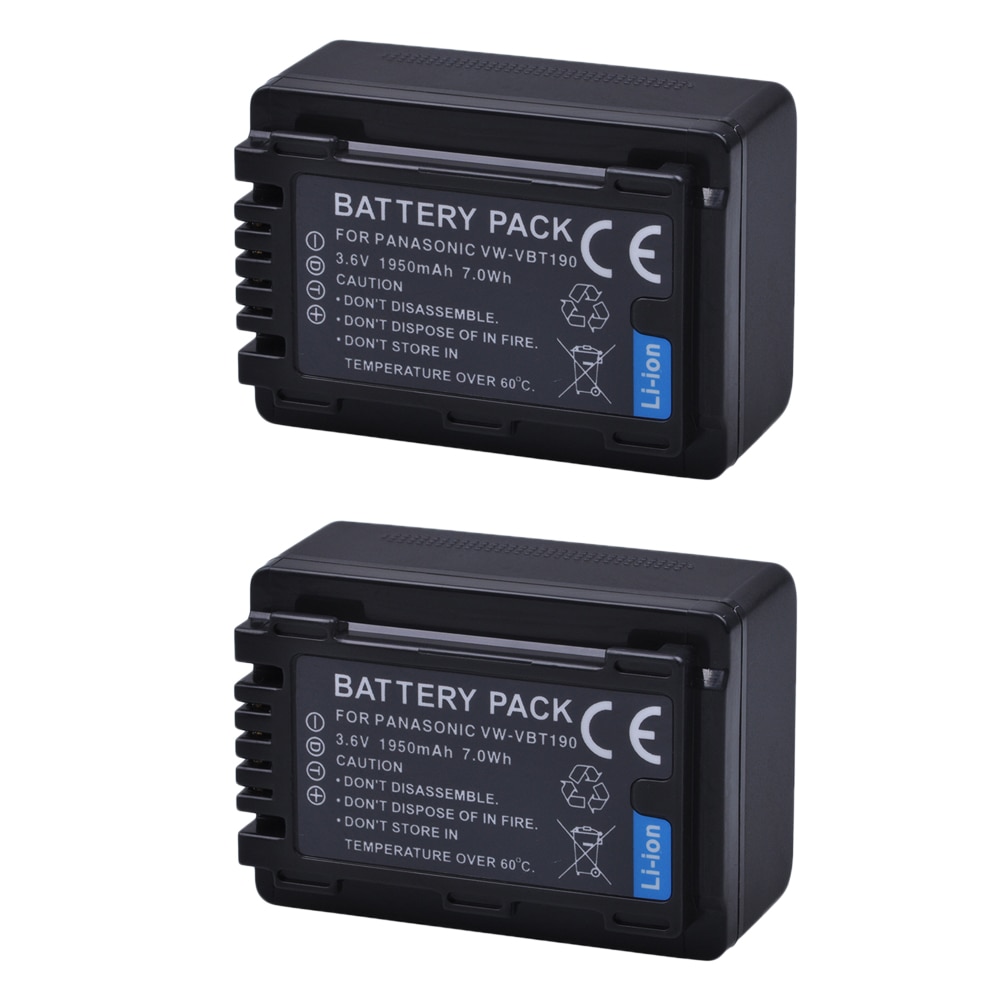 2pc 3.6V 1950mAH VW-VBT190 VW VBT190 Li-ion Battery for Panasonic VW-VBT380 VW VBT380 HC-V110 V130 V160 V180 V201 V210 V230 V250