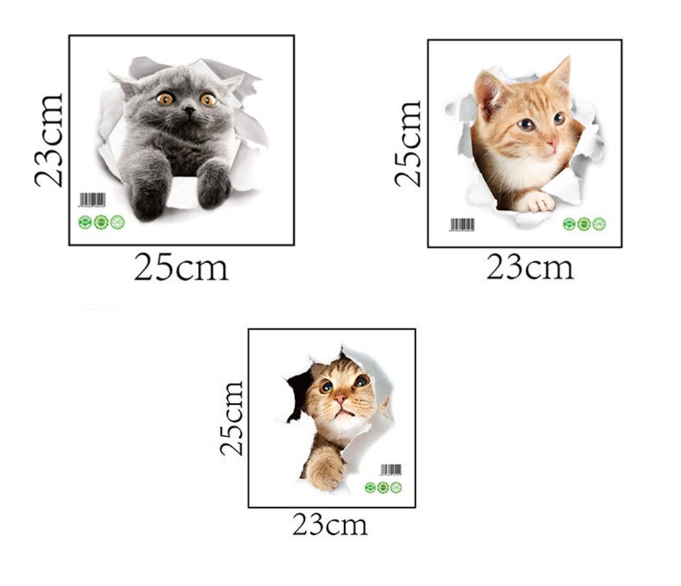 Schattig 3d kattenbehang zelfklevende waterdichte vinyl sticker voor slaapkamer badkamer decoratie huisdecoratie muursticker cartoon muurschildering