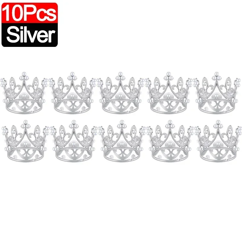 20/1 stk mini krone kakedekorasjon perle tiara måke sølv kroner kaketopper til låve hårpynt bryllup bursdagsfest: Klar