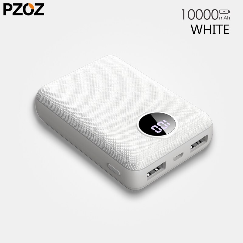 PZOZ – batterie externe 10000mAh, double USB, pour iPhone 11, Xiaomi, Charge rapide, Portable, mini chargeur: White
