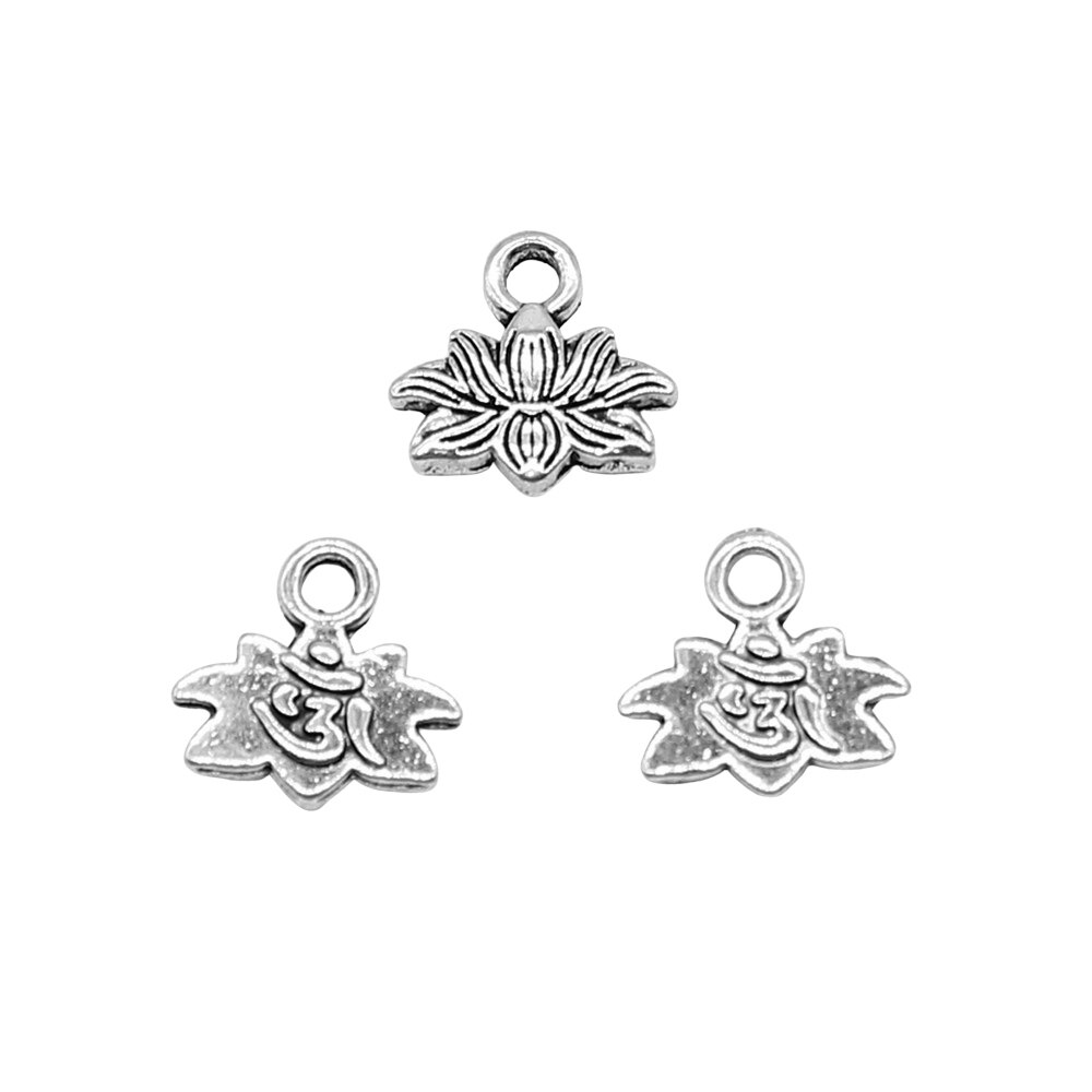 15pcs Pendenti E Ciondoli lotus Om Tibetano Colore Argento 11x11mm Della Lega del Metallo Pendenti E Ciondoli Gioielli FAI DA TE Accessori