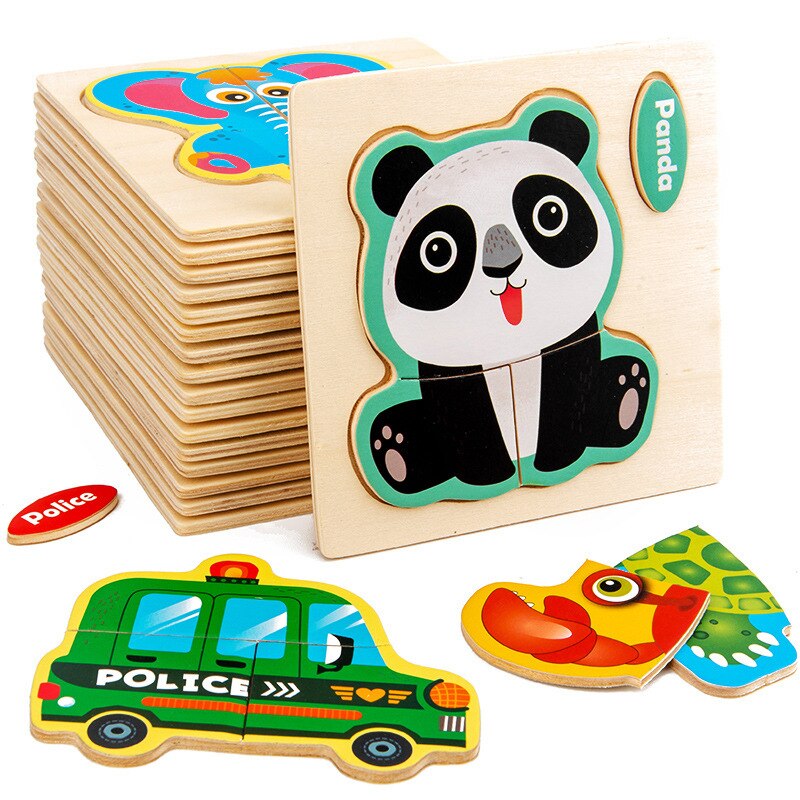 1Pcs Cartoon Wooden Animal and Transportation 3d Puzzle Jigsaw Wooden Toys for Intelligence Kids Baby Early Educational Toy