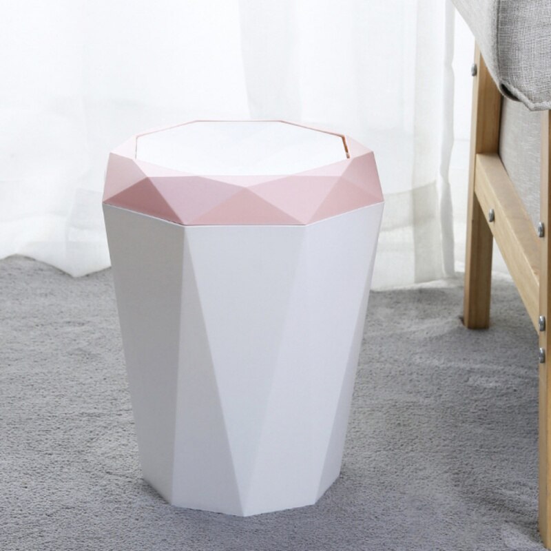 21.6*24.6CM Swing Lid Trash Can Household Trash Can Solid Color Kitchen Trash Bin Household Supply-Medium Pink