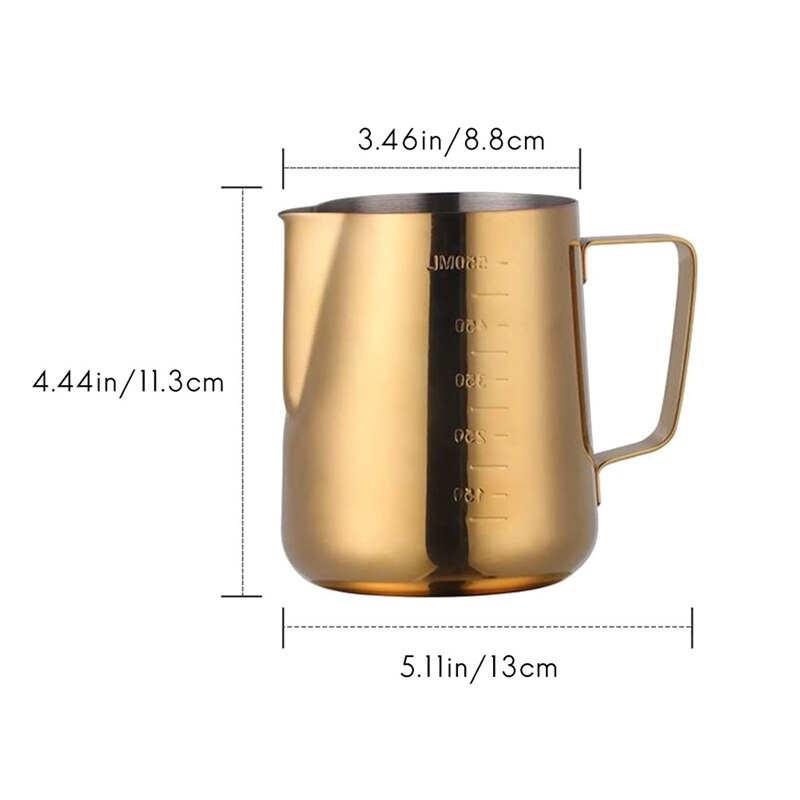 Jarra de acero inoxidable para espumar leche y café, jarra con escala para el hogar, jarra de leche artística Latte