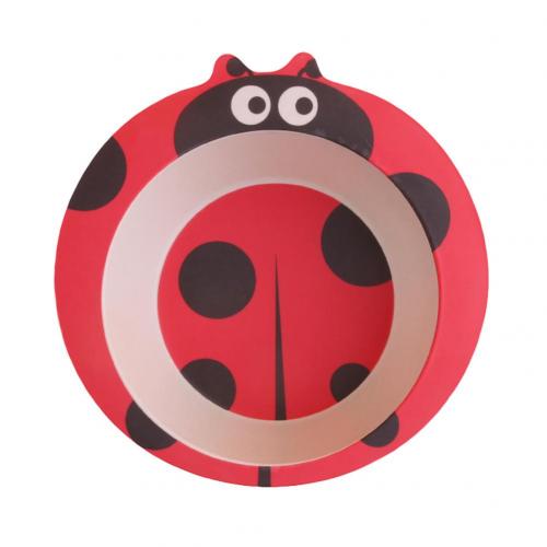 Baby Bowl Cartoon Animal Tableware Feeding Plate Bamboo Fiber Kids Dish Cutlery: Coccinella