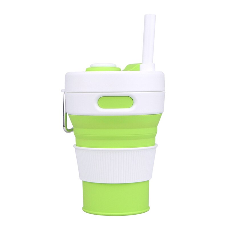 Folding Silicone Cup with Straw 450ML Portable Leakproof Outdoor Travel Telescopic Drinkware Cup Milk Water Coffee Mug Cups: GR1