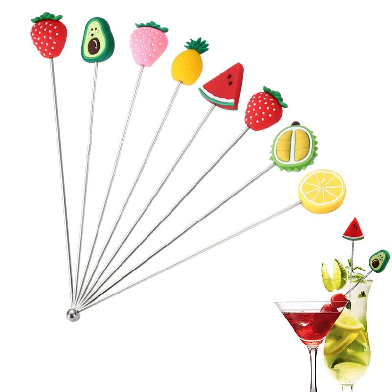 Wine Glass Bar Swizzle Mixing Sticks Stainless Steel Cocktail Sticks Reusable Juice Chocolate Drink Picks Mixing Muddler Spoon