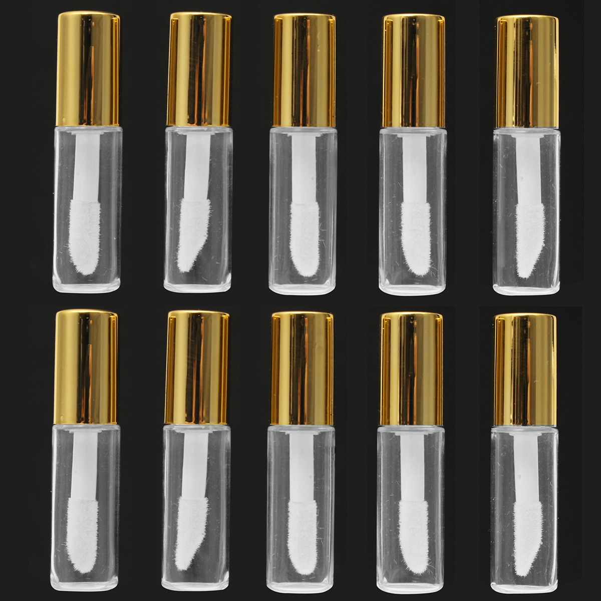 10 Stuks 1.2 ML Lege Transparante PE Lipgloss Tubes Plastic Lippenbalsem Buis Lippenstift Mini Sample Cosmetische Container Met Goud Cap