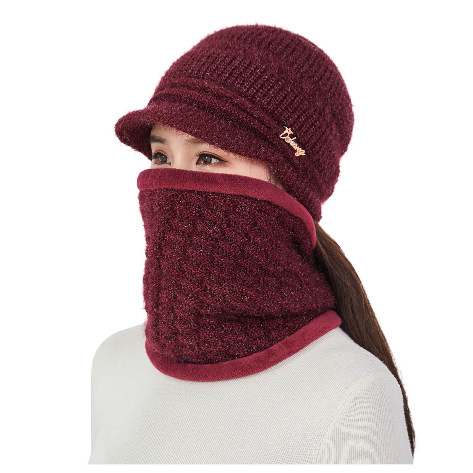 Hiver aîné femme chapeau moyen âge dame laine tricoté grand-mère casquette Gorras rayures mère chapeau écharpe cagoule Beanie: C