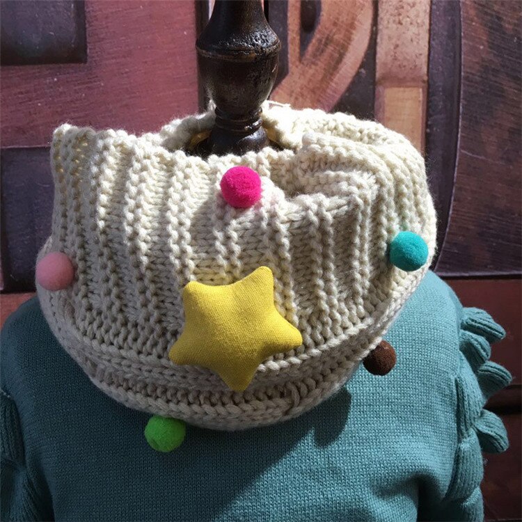 Sciarpa per bambina autunno inverno sciarpe fatte a mano a forma di stella con orso a forma di stella sciarpe per ragazzi e ragazze in lana lavorata a maglia: BEIGE with star