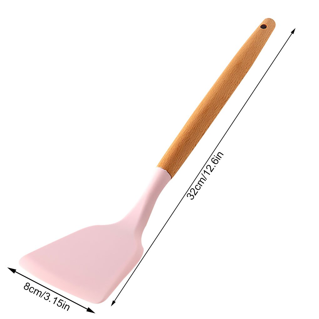 Wooden Handle Silicone Cooking Utensils Kitchen Utensil Set Non-stick Spatula Scraper Soup Spoon Brush Egg Beater Kitchen Tools: Spatula Scraper