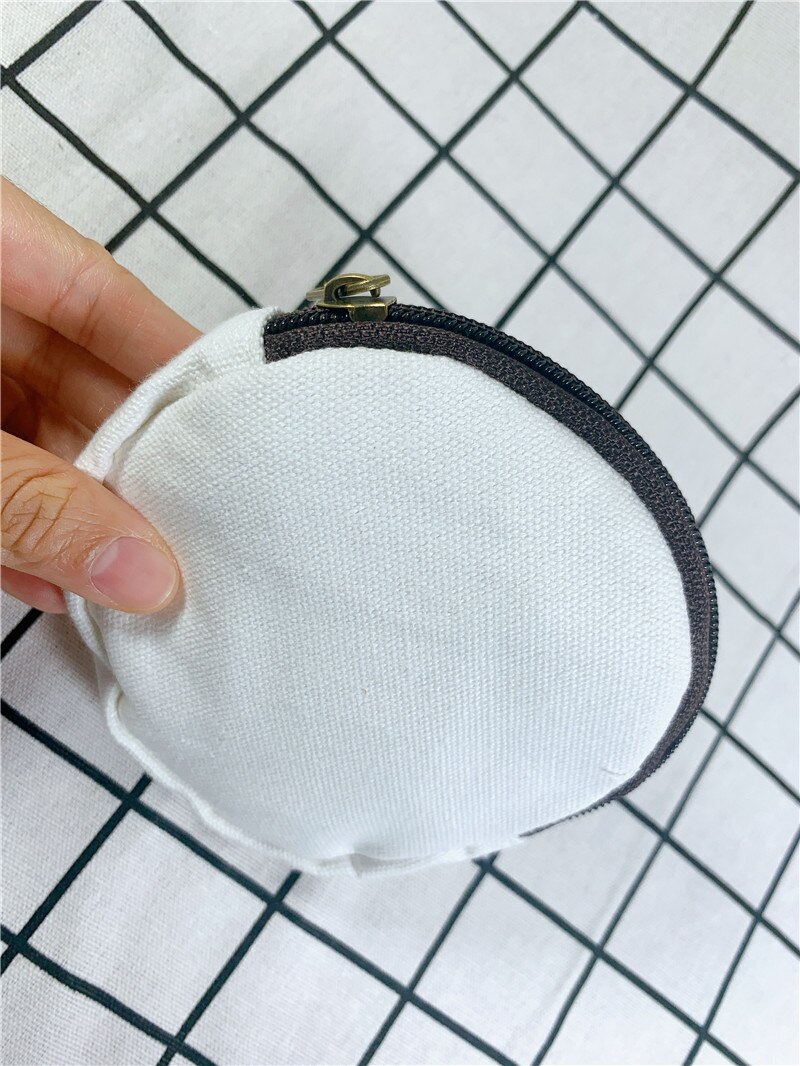 1pc Craft Bags Mini Coin Purses Round Solid Color Canvas Economic Cotton And Linen Zipper Blank Pouches: White