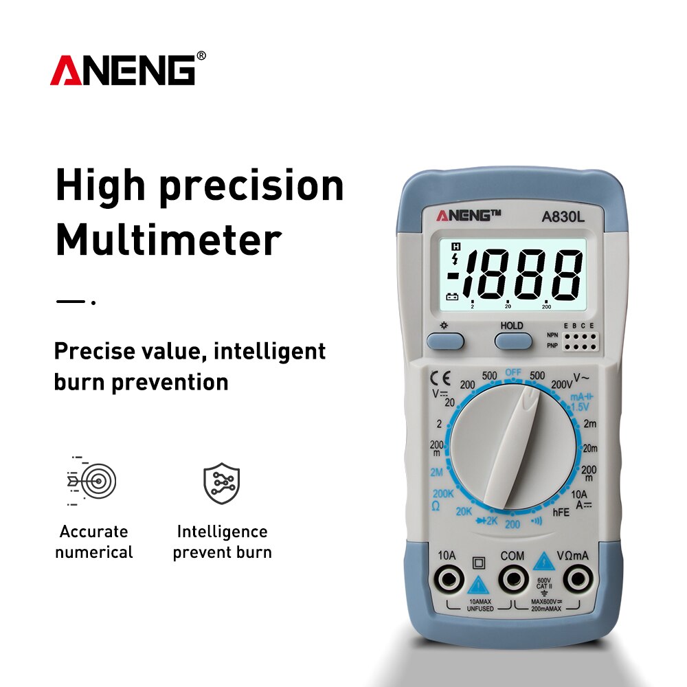 A830L Lcd Digitale Multimeter Elektrische Ampèremeter Voltmeter Tester Meter Handheld Dc Ac Voltage Diode Freguency Multimetro