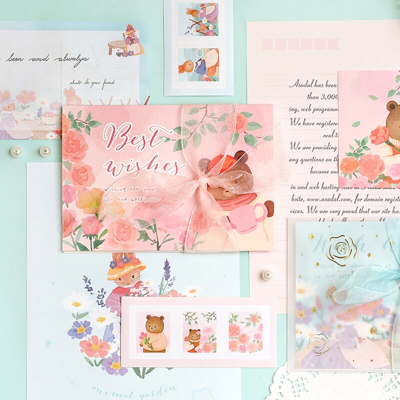 Cute Animals Garden Envelope Letter Paper Set Journal Scrapbooking Material Pack
