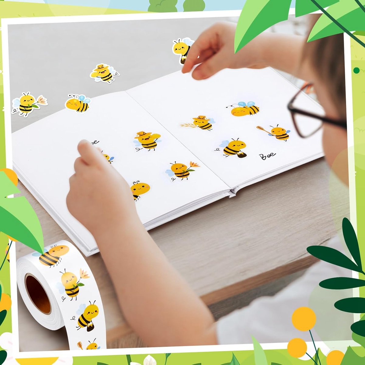 500 stuks/rol bijenstickers leraar beloningsstickers schattige dierenstickers schoolbenodigdheden toenemen rolsticker