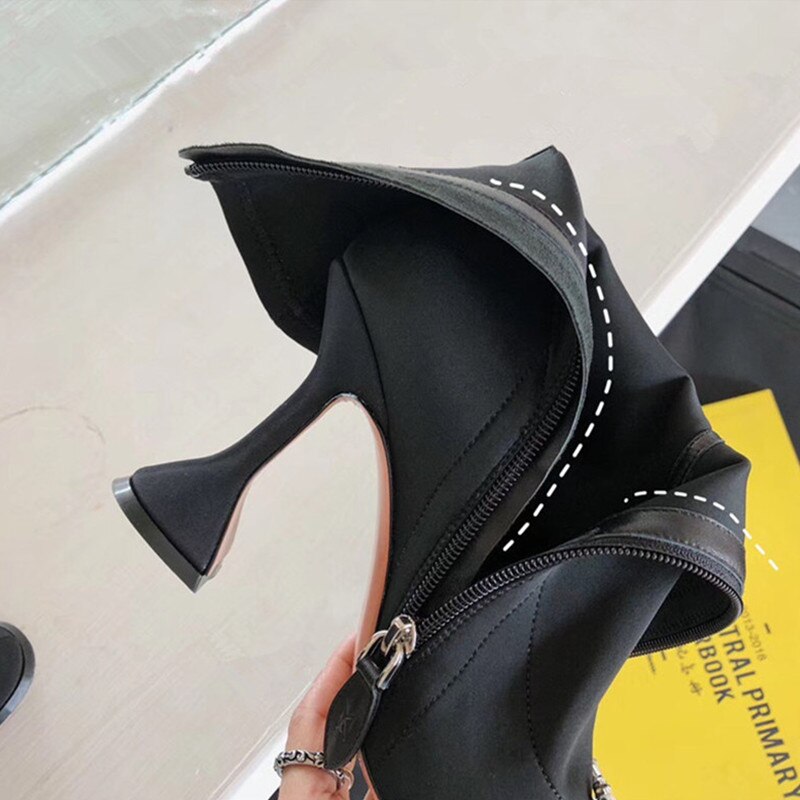 Bottines extensibles en Lycra pour femmes, chaussures à talons hauts, confortables, à talons triangulaires, pour le bureau, collection automne-hiver , 34 à 42
