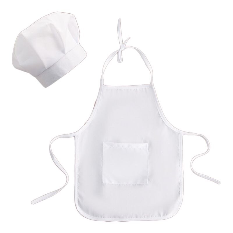 2 stk sød baby kok forklæde og hat spædbarn barn hvid kok kostume fotografering prop  h55b: 1b