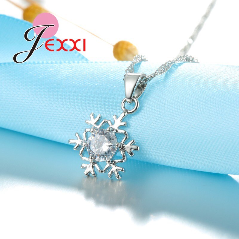 Copo de nieve exquisito con Circonia cúbica blanca Collar de plata de ley 925 pendientes conjunto de joyería para mujer/Niña