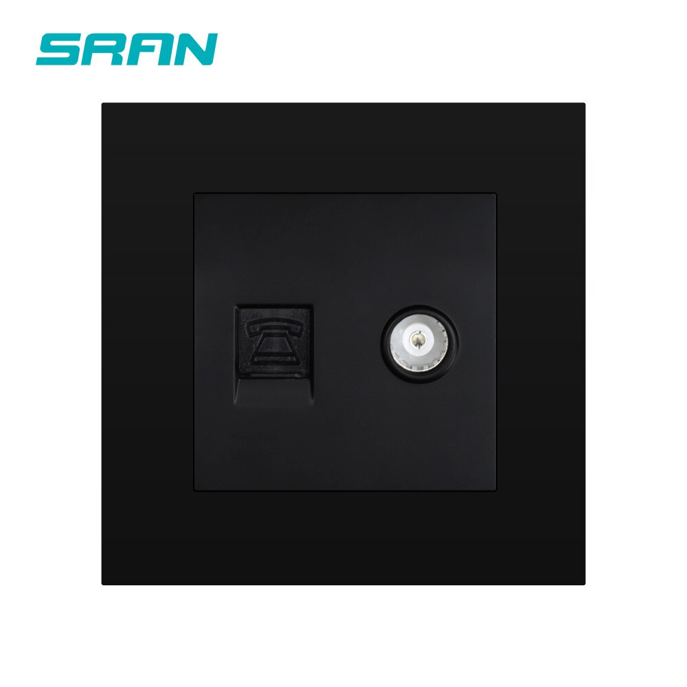 SRAN-enchufe de pared para TV y teléfono, panel de PC ignífugo, 86mm x 86mm, Blanco/Negro/dorado, Rj11 y toma de interfaz de televisión