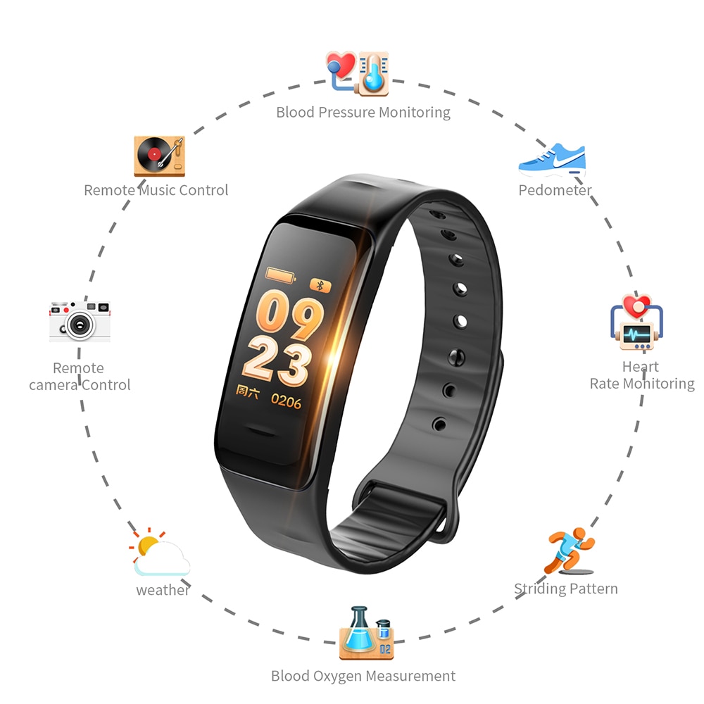 Color Screen C1S Smart Bracelet Waterproof Heart Rate Monitor Health Fitness Tracker Bluetooth Smart Watch for Sport PK MI Band4