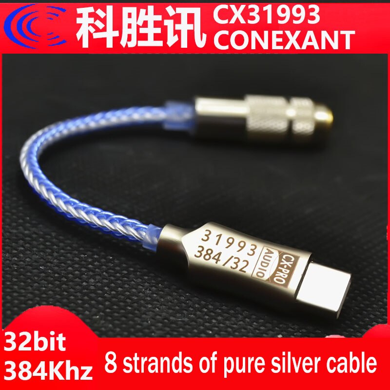 Hi-Res CX31993 USB Type C DAC Headphone Amp Blue With 3.5mm Output SNR128dB PCM 32b/384kHz For Android Windows10 Phone Call